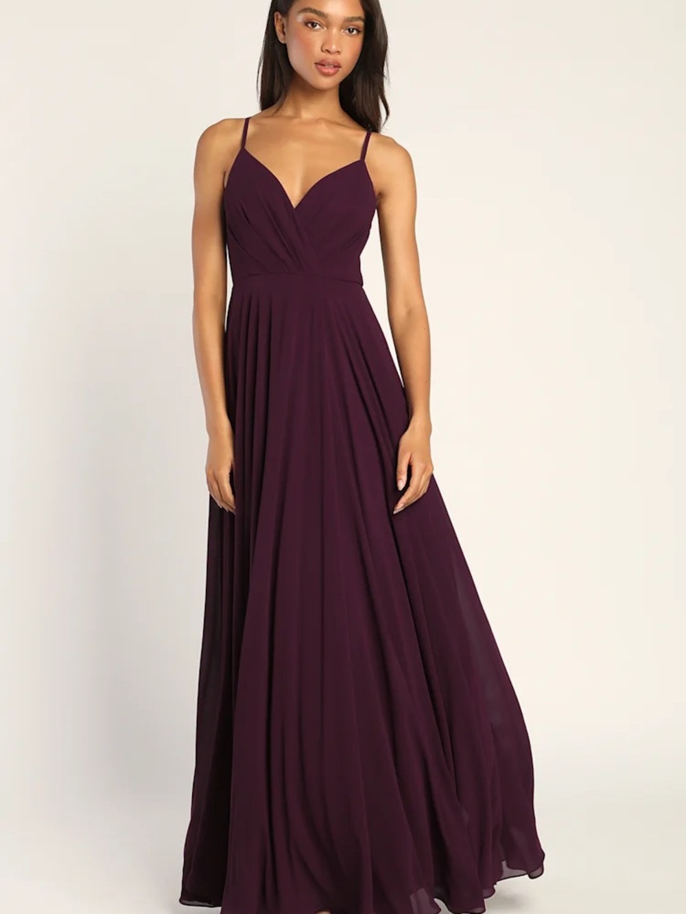 Lulu's Plum Spaghetti-Strap V-Neck Maxi Dress
